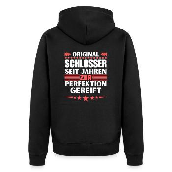 Locksmiths matured to perfection - Unisex Premium Organic Zip Hoodie - black - Back - Nico (187cm)