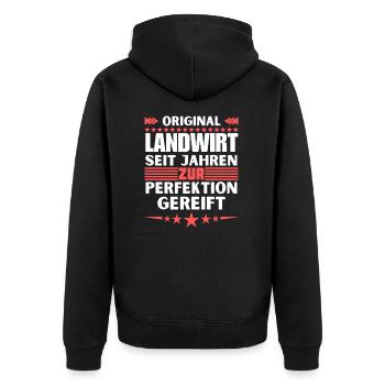 Farmer matured to perfection - Unisex Premium Organic Zip Hoodie - black - Back - Nico (187cm)