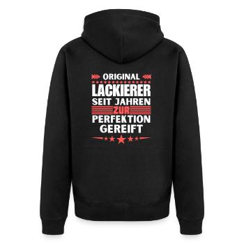 Zur Perfektion gereifter Lackierer - Unisex Premium Bio Zip Hoodie - Schwarz - Hinten - Nico (187cm)