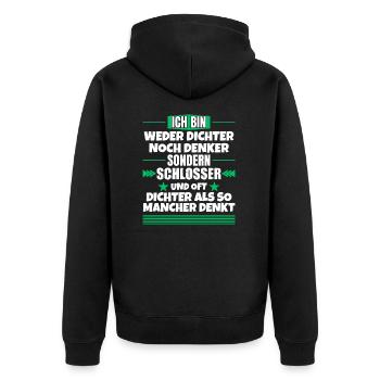 Neither poet nor thinker, but locksmith - Unisex Premium Organic Zip Hoodie - black - Back - Nico (187cm)