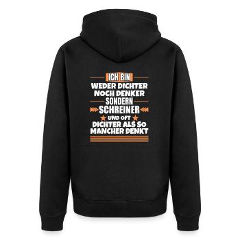 Neither poet nor thinker, but carpenter - Unisex Premium Organic Zip Hoodie - black - Back - Nico (187cm)