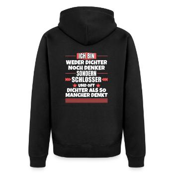 Weder Dichter noch Denker, sondern Schlosser - Unisex Premium Bio Zip Hoodie - Schwarz - Hinten - Nico (187cm)