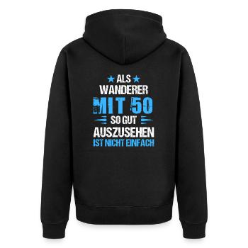 Mit 50 gut aussehender Wanderer - Unisex Premium Bio Zip Hoodie - Schwarz - Hinten - Nico (187cm)