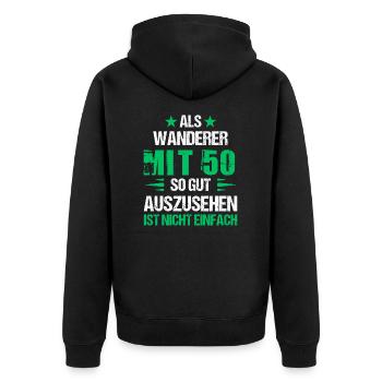 Mit 50 gut aussehender Wanderer - Unisex Premium Bio Zip Hoodie - Schwarz - Hinten - Nico (187cm)