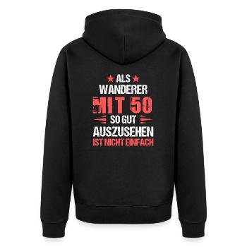 Mit 50 gut aussehender Wanderer - Unisex Premium Bio Zip Hoodie - Schwarz - Hinten - Nico (187cm)