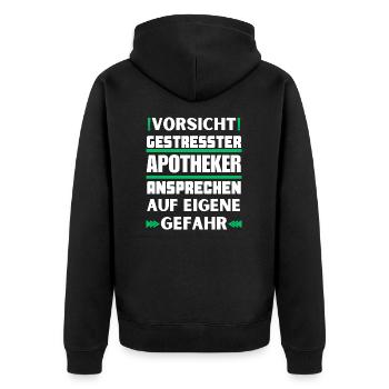 Gestresster Apotheker nicht ansprechen! - Unisex Premium Bio Zip Hoodie - Schwarz - Hinten - Nico (187cm)