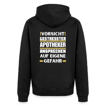 Gestresster Apotheker nicht ansprechen! - Unisex Premium Bio Zip Hoodie - Schwarz - Hinten - Nico (187cm)