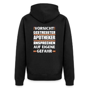 Gestresster Apotheker nicht ansprechen! - Unisex Premium Bio Zip Hoodie - Schwarz - Hinten - Nico (187cm)