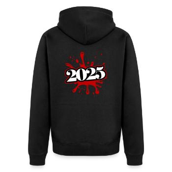 2025 klecks - Unisex Premium Bio Zip Hoodie - Schwarz - Hinten - Nico (187cm)
