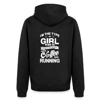 Happy With Coffee And Running - Unisex Premium Organic Zip Hoodie - black - Back - Nico (187cm)