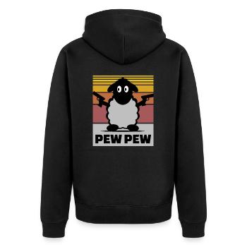 Pew Pew Schaf - Unisex Premium Bio Zip Hoodie - Schwarz - Hinten - Nico (187cm)