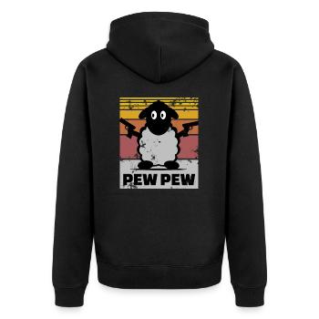 Schwarzes Schaf Pew Pew Vintage Design - Unisex Premium Bio Zip Hoodie - Schwarz - Hinten - Nico (187cm)