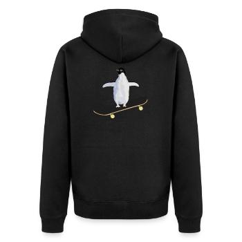 Pinguin auf einem Skatboard - Unisex Premium Bio Zip Hoodie - Schwarz - Hinten - Nico (187cm)