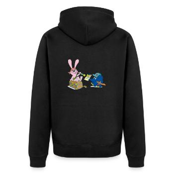 Elefant und Hase als Pirat - Unisex Premium Bio Zip Hoodie - Schwarz - Hinten - Nico (187cm)