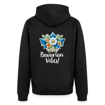 BAVARIAN VIBES BLUMENSTRAUSS - Unisex Premium Bio Zip Hoodie - Schwarz - Hinten - Nico (187cm)