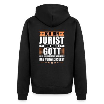 Ich bin Jurist und nicht Gott - Unisex Premium Bio Zip Hoodie - Schwarz - Hinten - Nico (187cm)