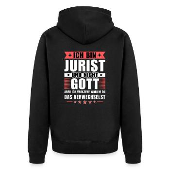 Ich bin Jurist und nicht Gott - Unisex Premium Bio Zip Hoodie - Schwarz - Hinten - Nico (187cm)