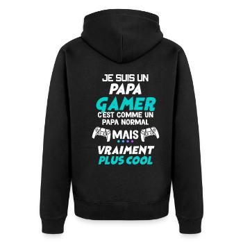 Papa gamer Humour Jeux Vidéo - Veste à capuche bio Premium Unisexe - noir - Dos - Nico (187cm)