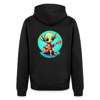 Mignon extraterrestre jouant de la guitare au coucher du soleil - Veste à capuche bio Premium Unisexe - noir - Dos - Nico (187cm)