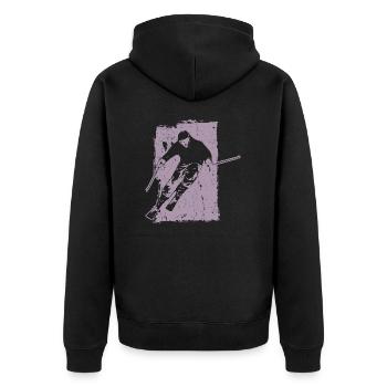Skiabenteuer im Grunge-Stil: Winterzauber in den - Unisex Premium Bio Zip Hoodie - Schwarz - Hinten - Nico (187cm)