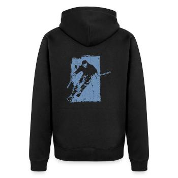 Skiabenteuer im Grunge-Stil: Winterzauber in den - Unisex Premium Bio Zip Hoodie - Schwarz - Hinten - Nico (187cm)