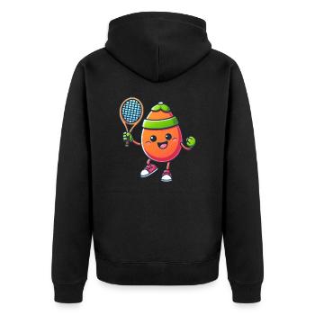 Cute Comic Easter Egg with Tennis Racket - Unisex Premium Organic Zip Hoodie - black - Back - Nico (187cm)
