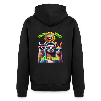 great Times - Unisex Premium Bio Zip Hoodie - Schwarz - Hinten - Nico (187cm)