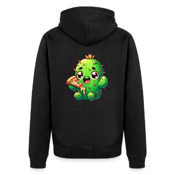 Cute Kawaii Cactus with Pizza - Unisex Premium Organic Zip Hoodie - black - Back - Nico (187cm)