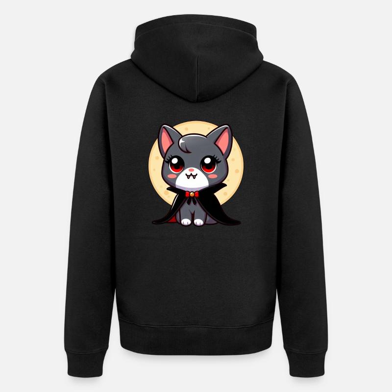 Halloween Chat Vampire Chauve-souris Mignon - Veste à capuche bio Premium Unisexe - noir