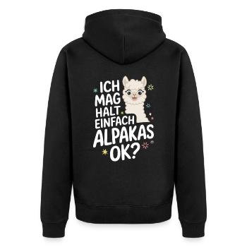 Alpaka Llama - Unisex Premium Bio Zip Hoodie - Schwarz - Hinten - Nico (187cm)