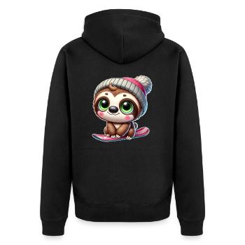 mignon paresseux snowboard dessin animé d’hiver - Veste à capuche bio Premium Unisexe - noir - Dos - Nico (187cm)