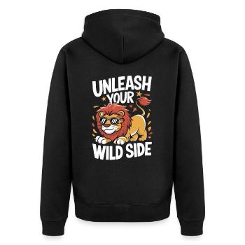 Lion Lion Animal Africa - Unisex Premium Organic Zip Hoodie - black - Back - Nico (187cm)