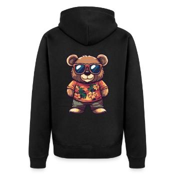 Bär Comic Lustig Sommer - Unisex Premium Bio Zip Hoodie - Schwarz - Hinten - Nico (187cm)