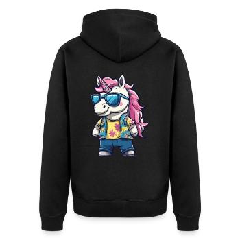 Einhorn Lustig Sommer - Unisex Premium Bio Zip Hoodie - Schwarz - Hinten - Nico (187cm)