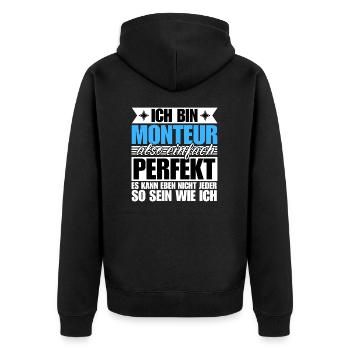 Perfekter Monteur - Unisex Premium Bio Zip Hoodie - Schwarz - Hinten - Nico (187cm)