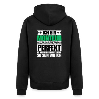 Perfekter Monteur - Unisex Premium Bio Zip Hoodie - Schwarz - Hinten - Nico (187cm)