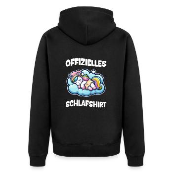 Offizielles Schlafshirt - Einhorn auf einer Wolke - Unisex Premium Bio Zip Hoodie - Schwarz - Hinten - Nico (187cm)