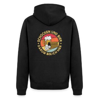Schocken und Bier darum bin ich hier Bier Trinken - Unisex Premium Bio Zip Hoodie - Schwarz - Hinten - Nico (187cm)
