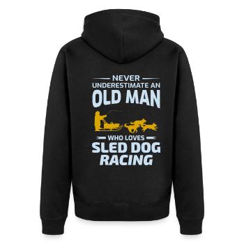 Alter Mann Husky Schlitten Hunderennen Alaskan - Unisex Premium Bio Zip Hoodie - Schwarz - Hinten - Nico (187cm)
