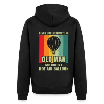 Old Man Hot Air Ballooning Hopper Balloon - Unisex Premium Organic Zip Hoodie - black - Back - Nico (187cm)