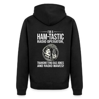 Ham-tastic Radio Operator Transmitting Dad Jokes - Unisex Premium Organic Zip Hoodie - black - Back - Nico (187cm)
