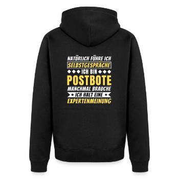 Ich führe Selbstgespräche - Postbote Edition - Unisex Premium Bio Zip Hoodie - Schwarz - Hinten - Nico (187cm)