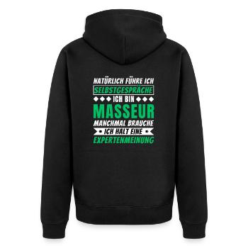 Ich führe Selbstgespräche - Masseur Edition - Unisex Premium Bio Zip Hoodie - Schwarz - Hinten - Nico (187cm)