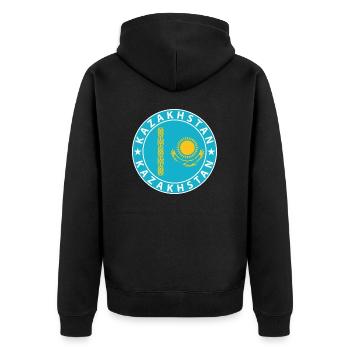 Kasachstan - Unisex Premium Bio Zip Hoodie - Schwarz - Hinten - Nico (187cm)