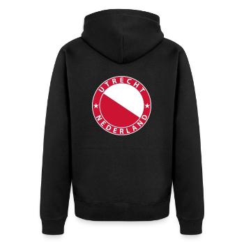 Utrecht - Unisex Premium Bio Zip Hoodie - Schwarz - Hinten - Nico (187cm)