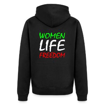 Women life freedom iran - Unisex Premium Bio Zip Hoodie - Schwarz - Hinten - Nico (187cm)