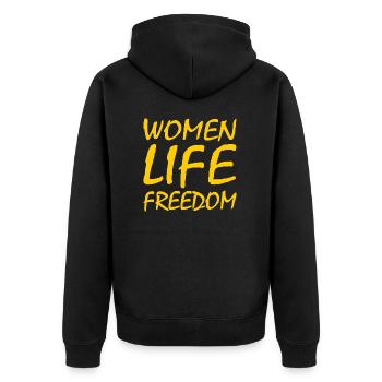 Women life freedom iran - Unisex Premium Bio Zip Hoodie - Schwarz - Hinten - Nico (187cm)