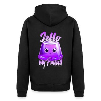 Jello my Friend - Unisex Premium Bio Zip Hoodie - Schwarz - Hinten - Nico (187cm)