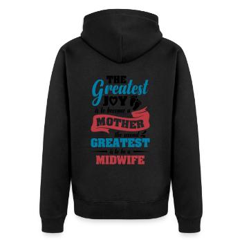 Support your local Midwife - Unisex Premium Bio Zip Hoodie - Schwarz - Hinten - Nico (187cm)