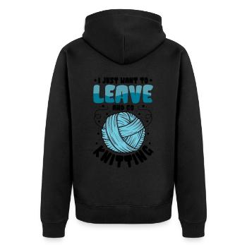 I Just want to leave and go Knitting - Unisex Premium Bio Zip Hoodie - Schwarz - Hinten - Nico (187cm)